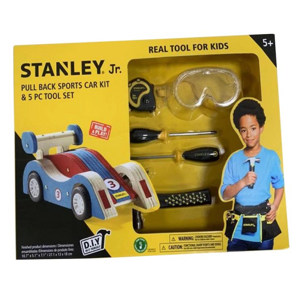 Stanley Jr. Pull Back Sports Car Kit and Tool Set Wood Multicolored 5 pc