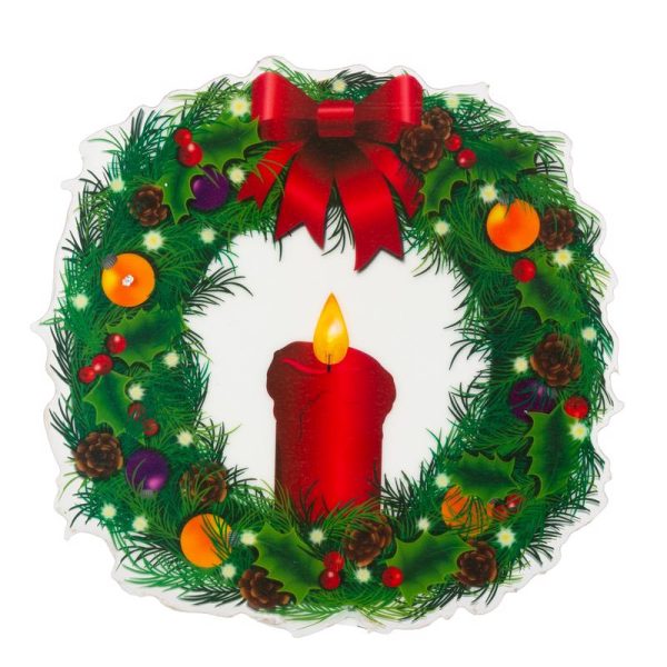Gerson Red Wreath Window Cling Candle Indoor Christmas Decor