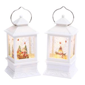 Gerson White Spinning Water Globe Lantern Indoor Christmas Decor