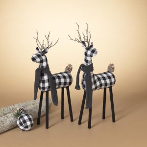 Gerson Black and White Plaid Reindeer Indoor Christmas Decor