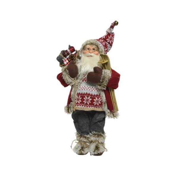 Decoris Multicolored Santa with Skies and Pinecone Indoor Christmas Decor 12 in.