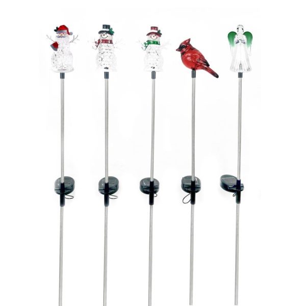Alpine LED Cool White 23.3 in. Solar Assorted Holiday Stakes Pathway Decor