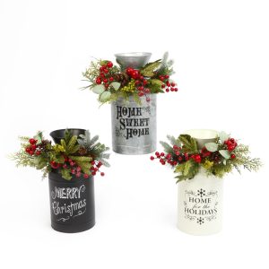 Gerson Assorted Milk Can with Floral Accent Indoor Christmas Decor