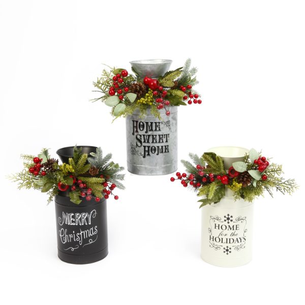 Gerson Assorted Milk Can with Floral Accent Indoor Christmas Decor