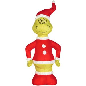 Gemmy Multicolored Airdorable Grinch in Santa Suit Table Top Decoration