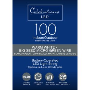 Celebrations LED Micro Dot/Fairy Clear/Warm White 100 ct String Christmas Lights 16.5 ft.