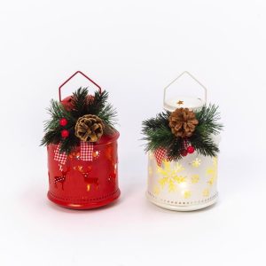 Gerson LED Red&White Festive Lantern Indoor Christmas Decor