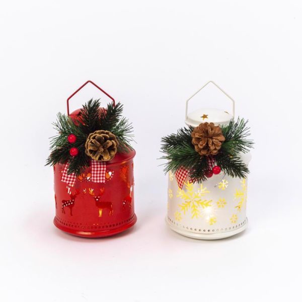 Gerson LED Red&White Festive Lantern Indoor Christmas Decor