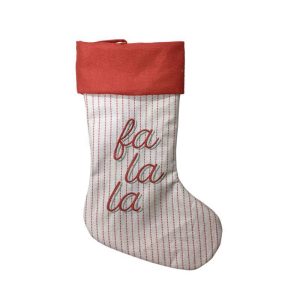 Celebrations Ivory and Red Red Striped Fa-la-la Stocking Indoor Christmas Decor