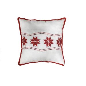 Celebrations Home Red/White Faux Linen and Scandinavian Snowflake Pillow Indoor Christmas Decor