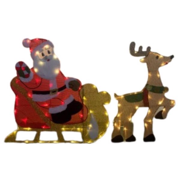Gemmy Flat-tastic LED 35.433 in. Santa in Sleigh with Deer Yard Decor