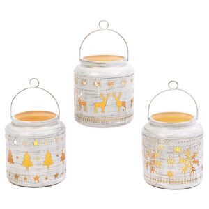 Gerson LED White Rustic Winter Scene Lanterns Indoor Christmas Decor