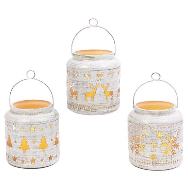 Gerson LED White Rustic Winter Scene Lanterns Indoor Christmas Decor