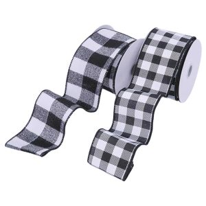 Gerson Black/White Buffalo Plaid Ribbon Indoor Christmas Decor