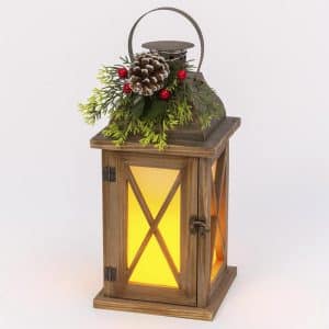 Gerson 11.81 in. One Mantle Metal/Wood Fire Glow Lantern Multicolored