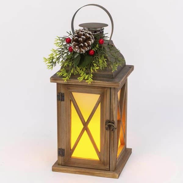 Gerson 11.81 in. One Mantle Metal/Wood Fire Glow Lantern Multicolored