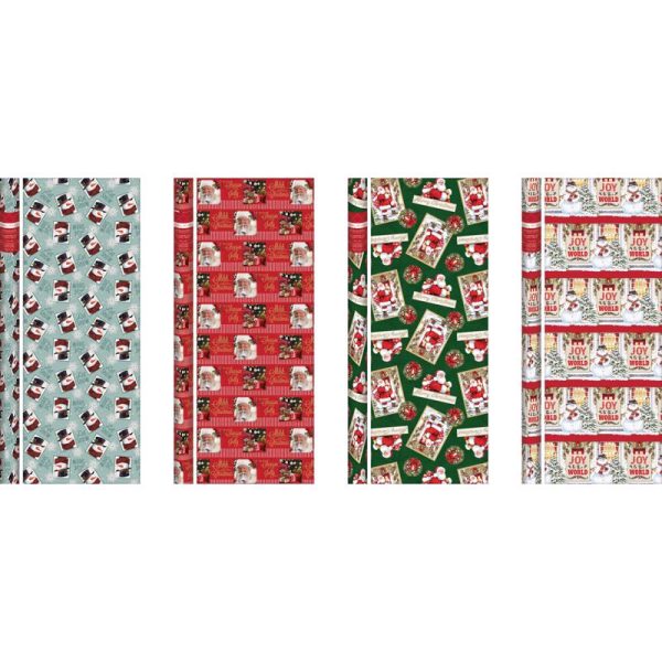 Paper Image Multi-Color Santa & Snowman Gift Wrap