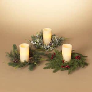 Gerson Multicolored Pine Candle Ring with Berry Indoor Christmas Decor 3 in.