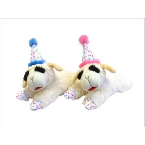 Multipet Lamb Chop W/Birthday Hat Polyester Dog Toy 10.5 in. 1 pk