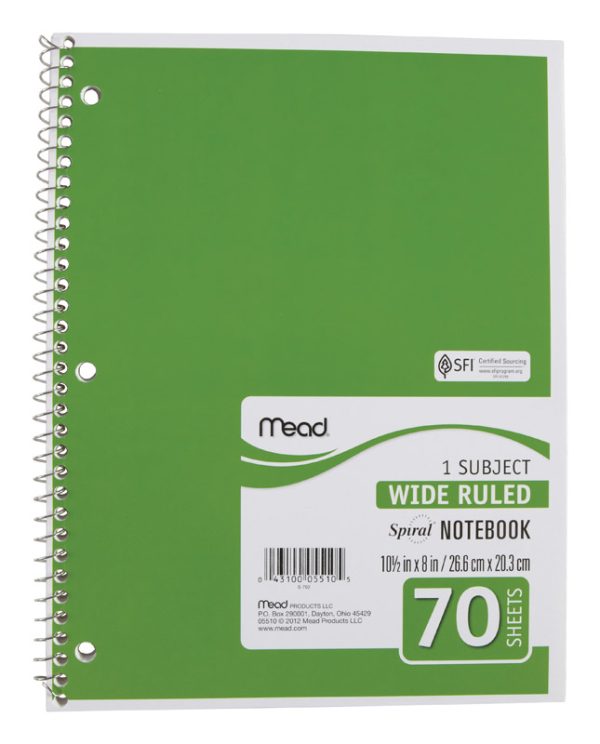 Mead 8 in. W X 10-1/2 in. L Wide Ruled Spiral Notebook