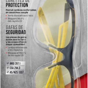 3M Anti-Fog Classic/Sleek Safety Glasses Amber Lens Black/Yellow Frame 1 pc