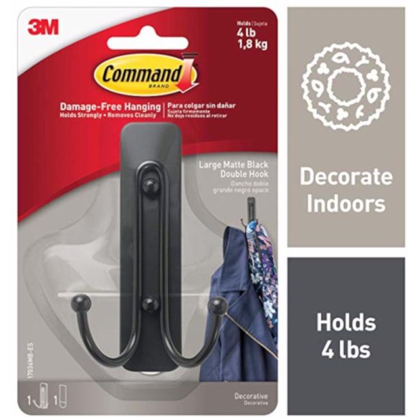 Command 2 in. L Matte Black Metal Large Double Hook 4 lb. cap. 1 pk