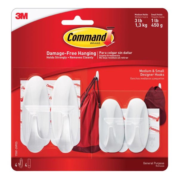 Command Medium Designer Hooks 3.15 in. L 4 pk