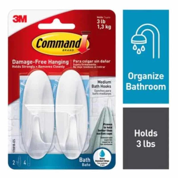 Command Medium Bath Hook 3.125 in. L 2 pk