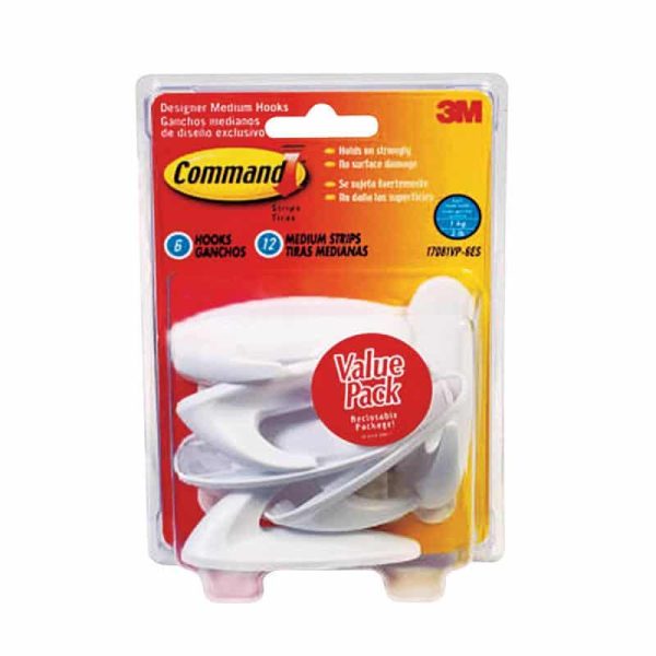 Command Medium Designer Hooks 3-1/8 in. L 6 pk