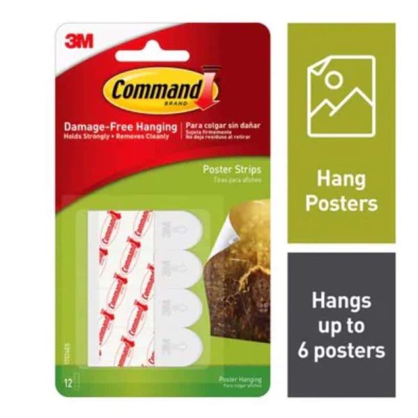 Command Small Poster Strips 1.813 in. L 12 pk