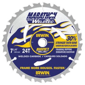 Irwin Marathon w/ WeldTec 7-1/4 in. D X 5/8 in. S Carbide Circular Saw Blade 24 teeth 1 pk