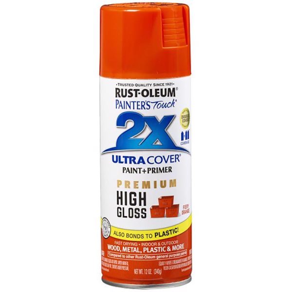 Rust-Oleum Painter's Touch 2X Ultra Cover High-Gloss Fiery Orange Paint+Primer Spray Paint 12 oz