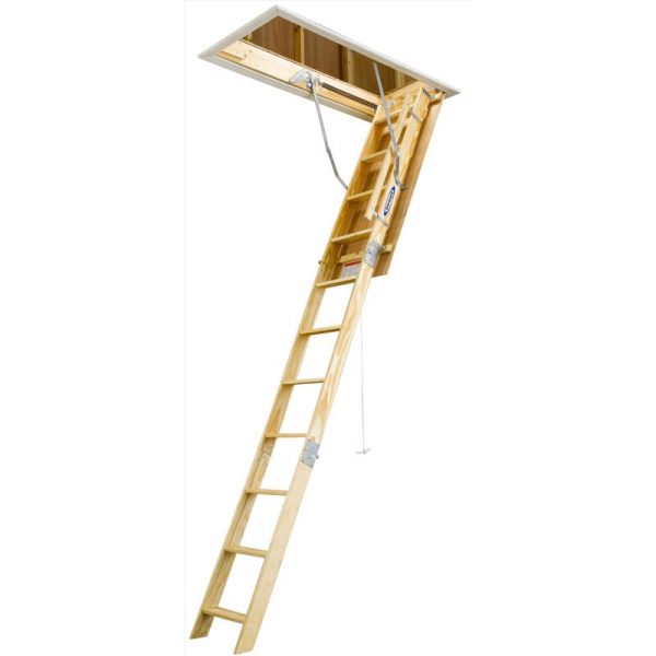 Werner 7.92 To 10.33 ft. Ceiling 22.5 in. x 54 in. Wood Attic Ladder Type I 250 lb. capacity