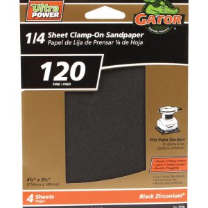Gator PowerPlus 5-1/2 in. L X 4-1/2 in. W 120 Grit Zirconium Oxide 1/4 Sheet Sandpaper 4 pk