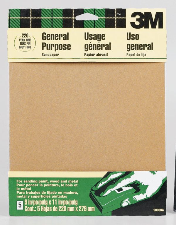 3M 11 in. L X 9 in. W 220 Grit Aluminum Oxide Sandpaper 5 pk