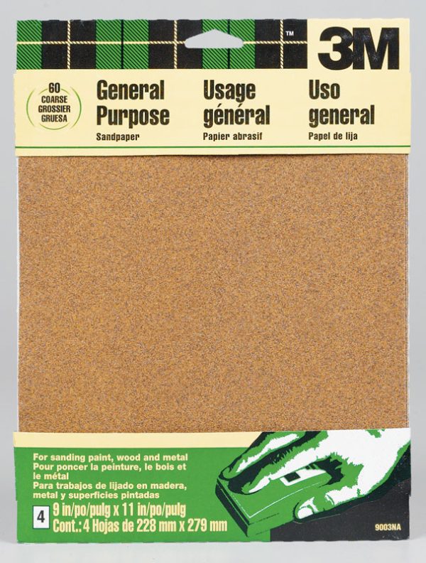 3M 11 in. L X 9 in. W 60 Grit Aluminum Oxide Sandpaper 4 pk