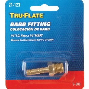 Tru-Flate Brass Barb Hose Fitting 1/4 in. Male 1 pc