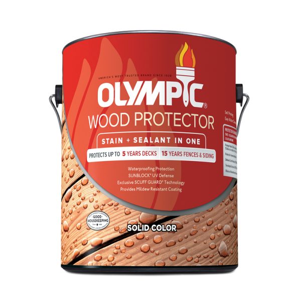 Olympic Solid Tintable Semi-Gloss White Tint Base Acrylic Latex Deck, Fence and Siding Stain 1 gal