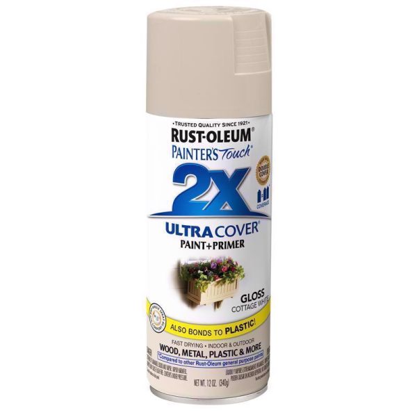 Rust-Oleum Painter's Touch Gloss Cottage White Paint+Primer Spray Paint 12 oz