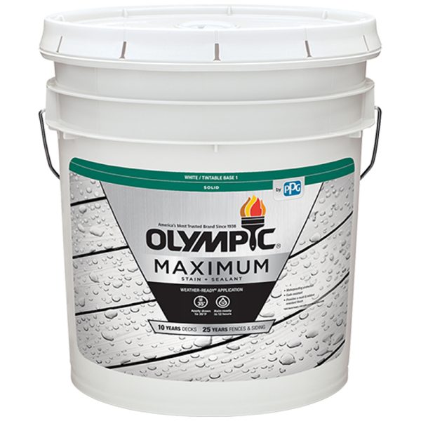 Olympic Maximum Solid Tintable Semi-Gloss White Base 1 Acrylic Latex Stain and Sealant 5 gal