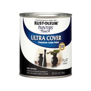Rust-Oleum Painters Touch Ultra Cover Flat Black Water-Based Paint Exterior & Interior 1 qt