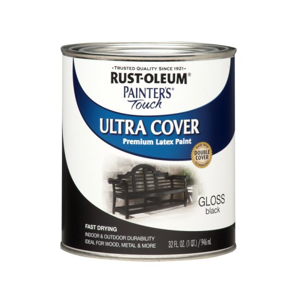 Rust-Oleum Painters Touch Ultra Cover Gloss Black Water-Based Paint Exterior & Interior 1 qt