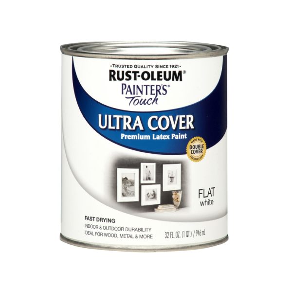 Rust-Oleum Painters Touch Ultra Cover Flat White Water-Based Paint Exterior & Interior 1 qt