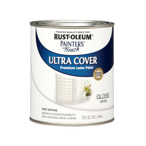 Rust-Oleum Painters Touch Ultra Cover Gloss White Water-Based Paint Exterior & Interior 1 qt