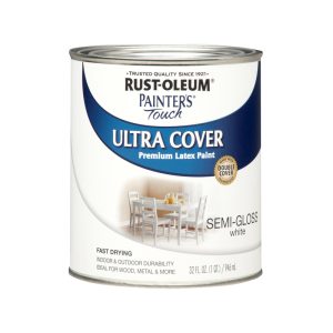Rust-Oleum Painters Touch Ultra Cover Semi-Gloss White Water-Based Paint Exterior & Interior 1 qt
