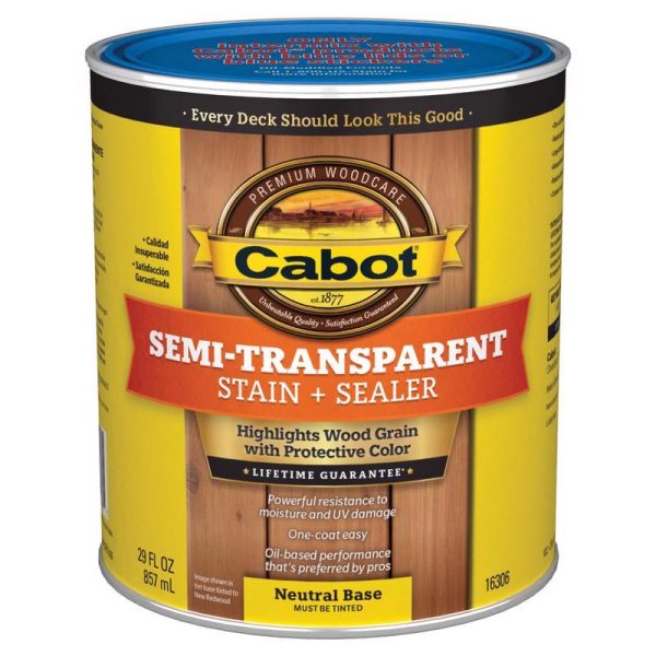 Cabot Low VOC Semi-Transparent Tintable Neutral Base Oil-Based Stain and Sealer 1 qt