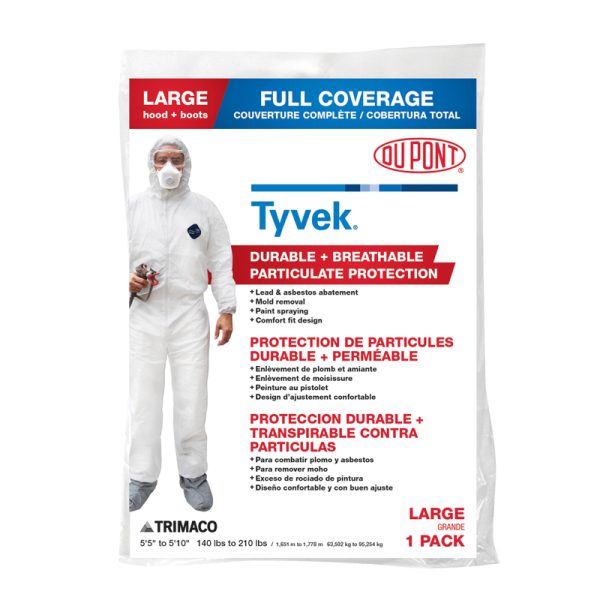 Dupont Tyvek Tyvek Coverall with Hood and Boots White L 1 pk