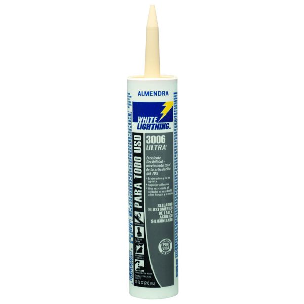 White Lightning 3006 Ultra Almond Siliconized Acrylic Latex All Purpose Caulk 10 oz