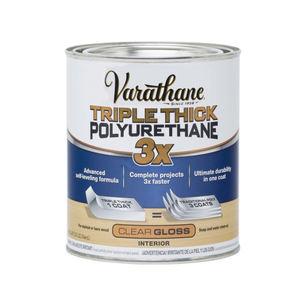 Varathane Transparent Gloss Clear Water-Based Urethane Modified Alkyd Triple Thick Polyurethane 1 qt