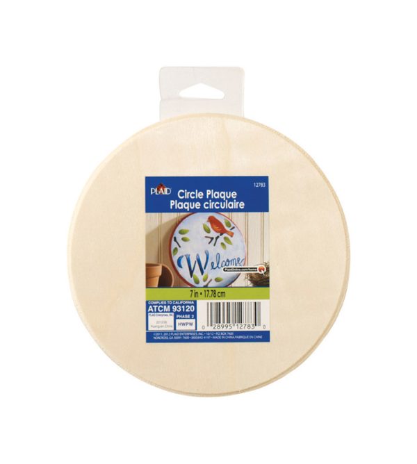Plaid 0.25 in. H X 7 in. W X 7 in. L Natural Beige Wood Circle Plaque